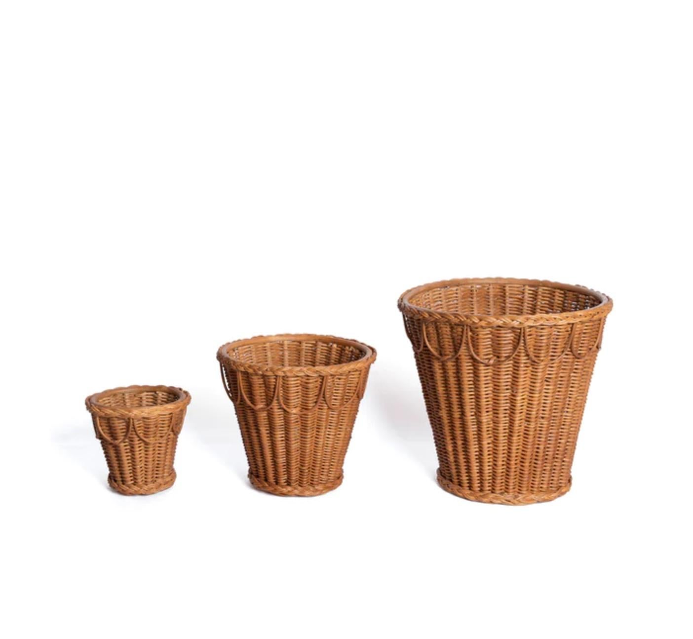 Indonesian Cache Pinet Pot in Natural Honey Rattan, Modern, Rustic Accessory by Louise Roe