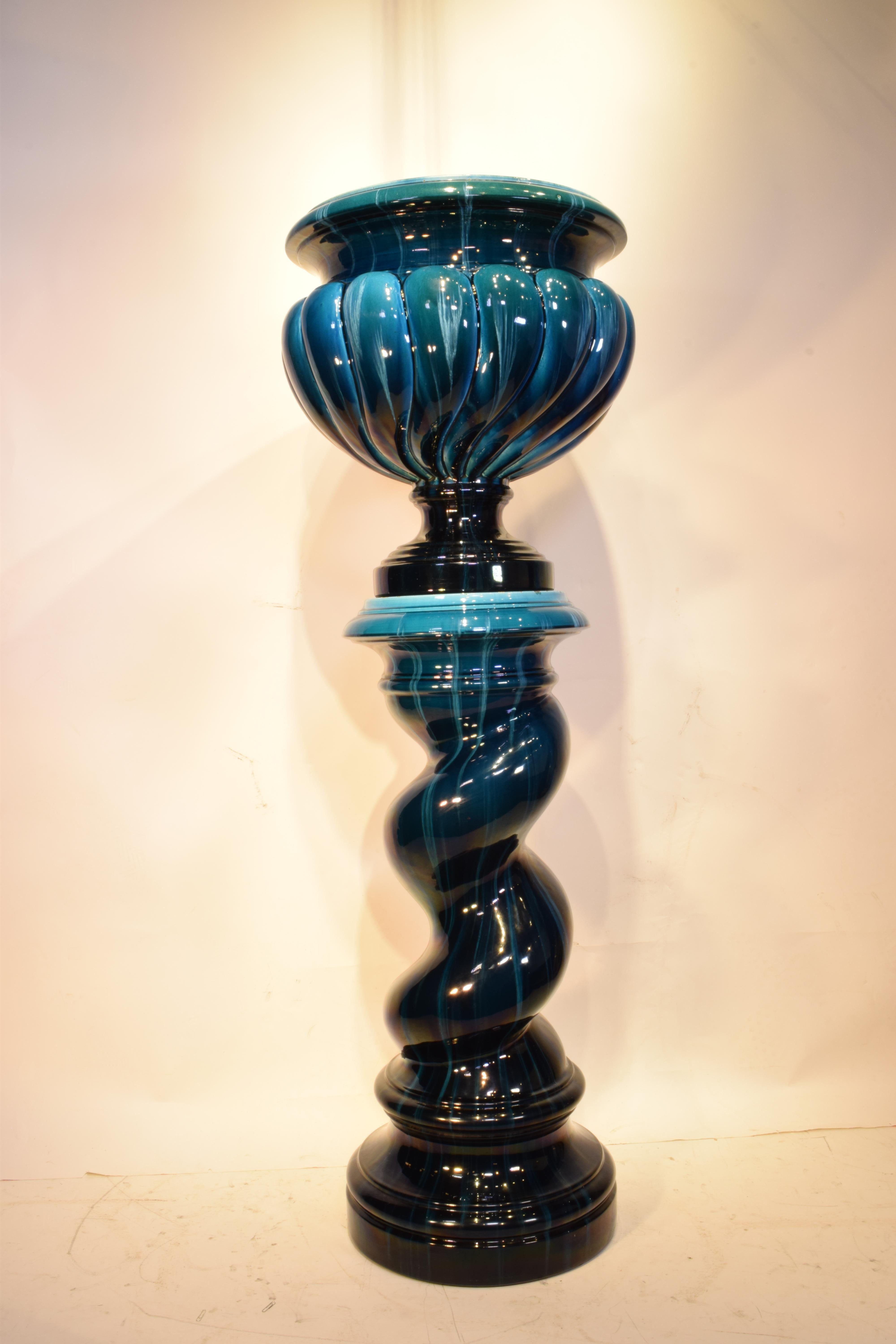 Glazed Cache Pot with Pedestals For Sale