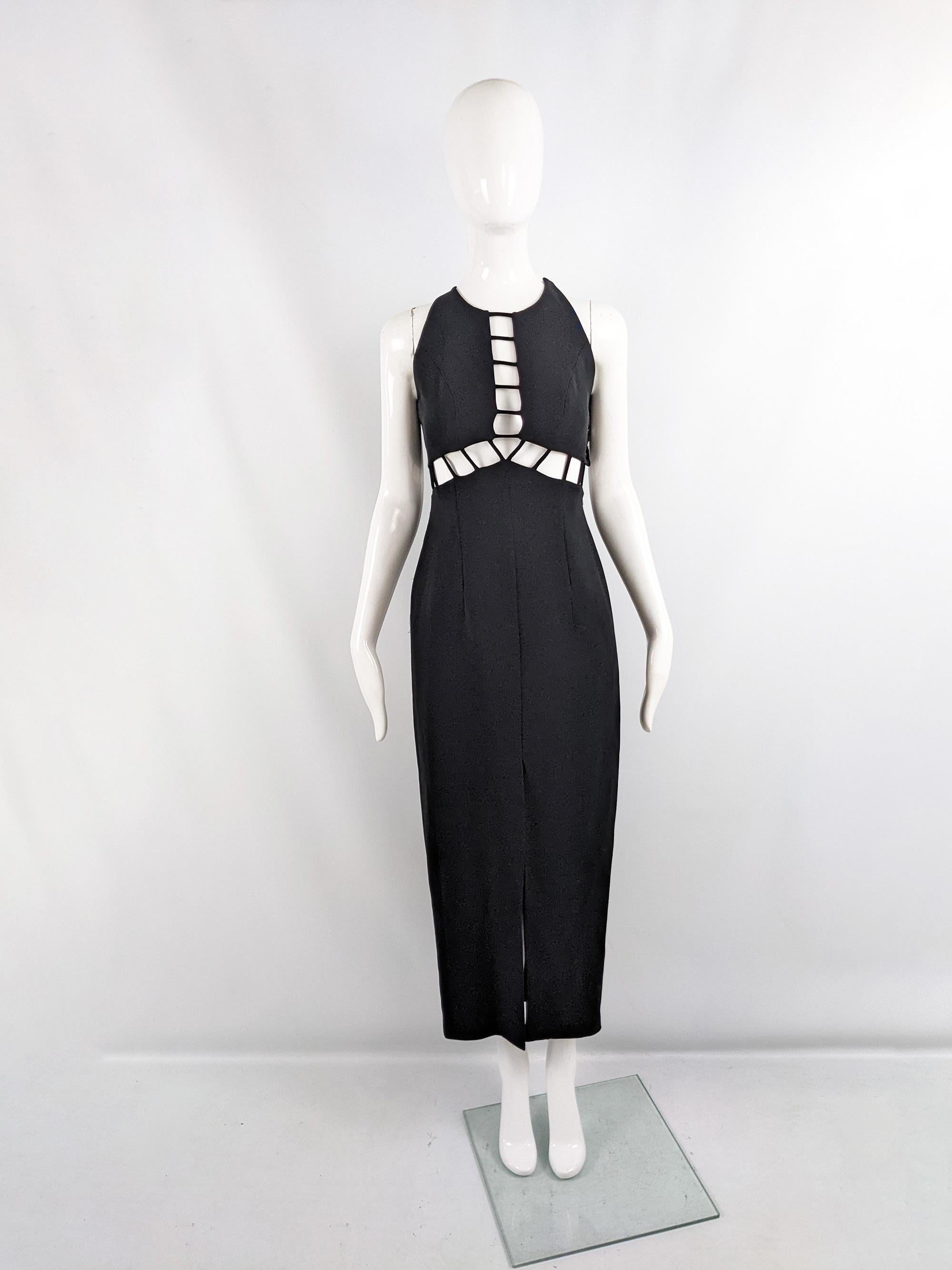 Size: Marked vintage 4 but measures like a modern UK 8/ US 4/ EU 36. Please check measurements.
Bust - 34” / 86cm
Waist - 26” / 66cm
Hips - 36” / 91cm
Length (Bust to Hem) - 45” / 114cm

An incredibly sexy vintage womens evening dress from the 90s