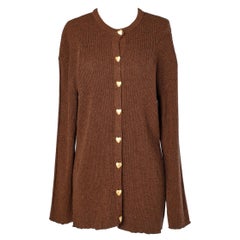 Cachemire knit cardigan with gold heart buttons Yves Saint Laurent Rive Gauche 