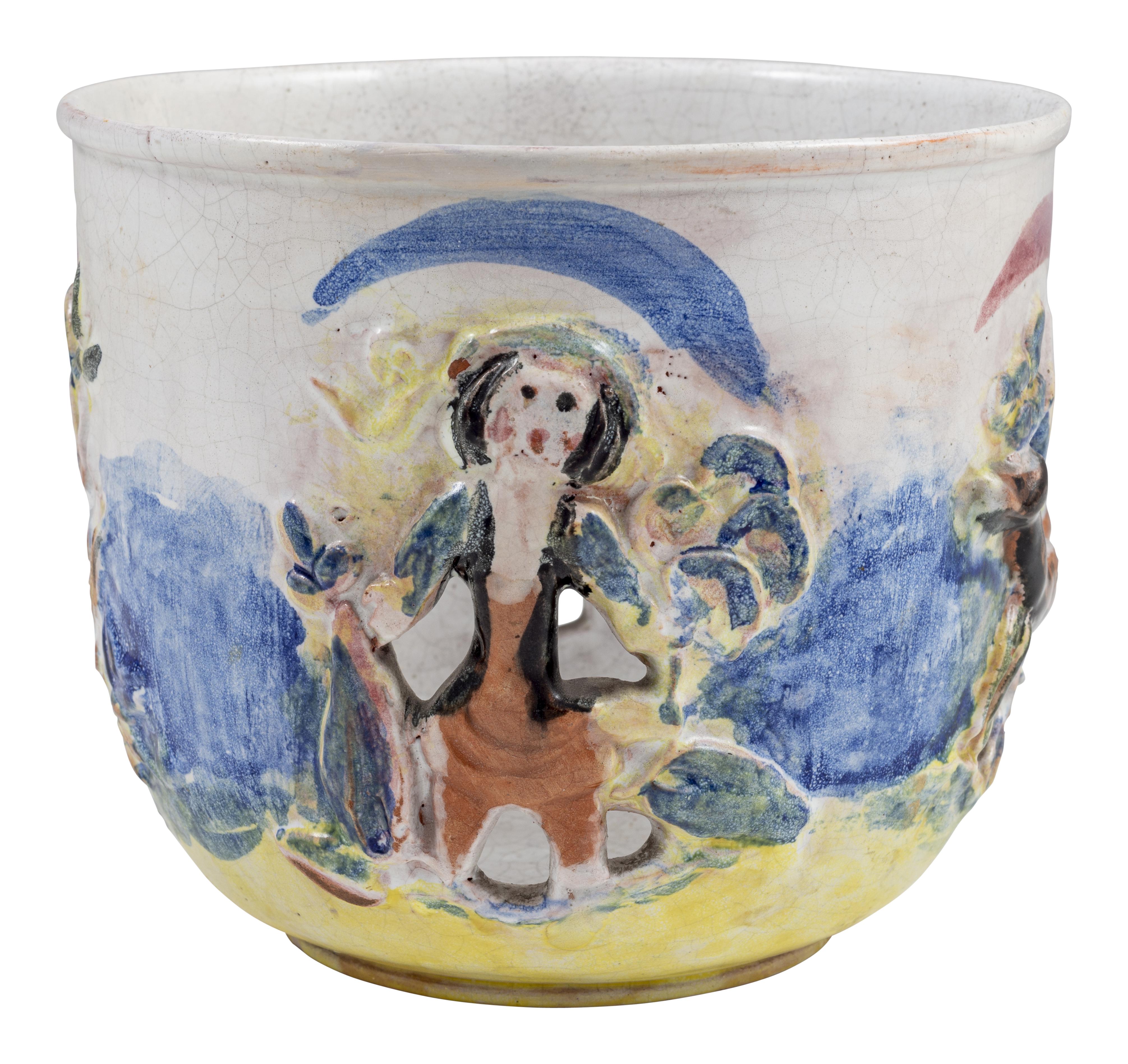 Cachepot Ceramics Colorfully Glazed Austrian Jugendstil Susi Singer circa 1928 Wiener Werkstätte

The Wiener Werkstätte was not only artistically very progressive, but also on a societal level, as many female artists worked there. Especially in the