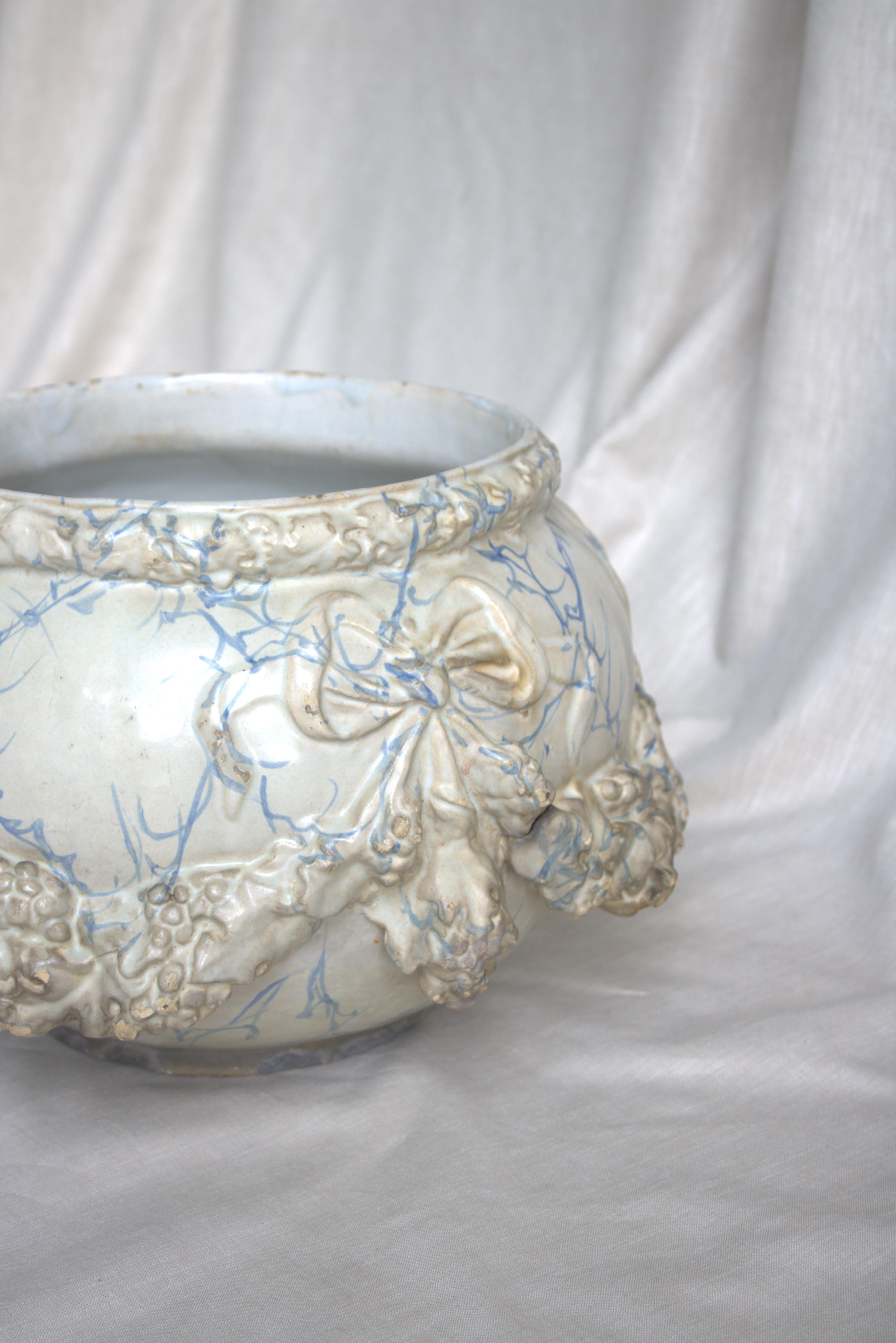 Faience Cachepot from the Devezas Factory, Portugal, 19th Century For Sale