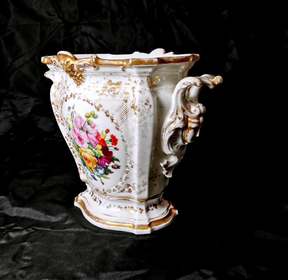 French Cachepot Porcelain De Paris Hand decorated Napoleon III