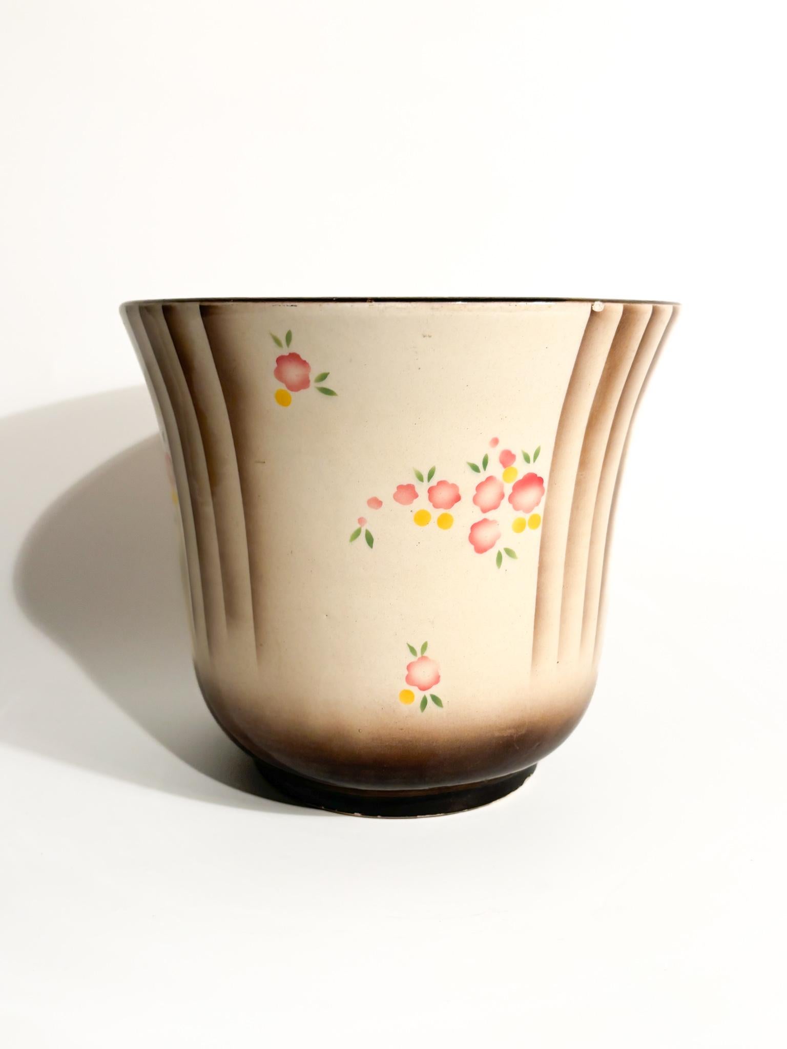 Übertopfvase aus Airbrush-Keramik von Galvani Pordenone aus den 1940er Jahren (Art déco) im Angebot