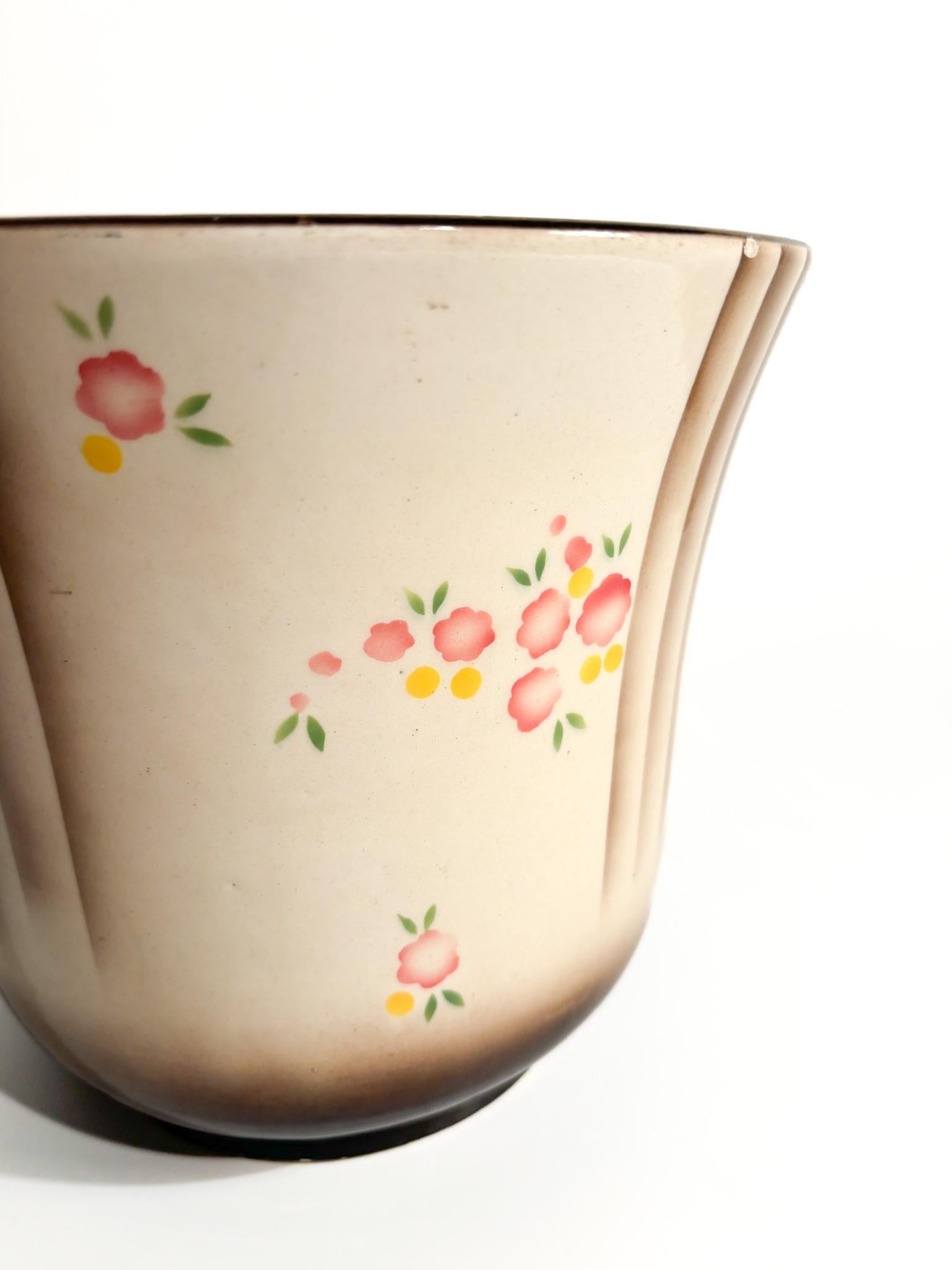 Übertopfvase aus Airbrush-Keramik von Galvani Pordenone aus den 1940er Jahren im Angebot 1