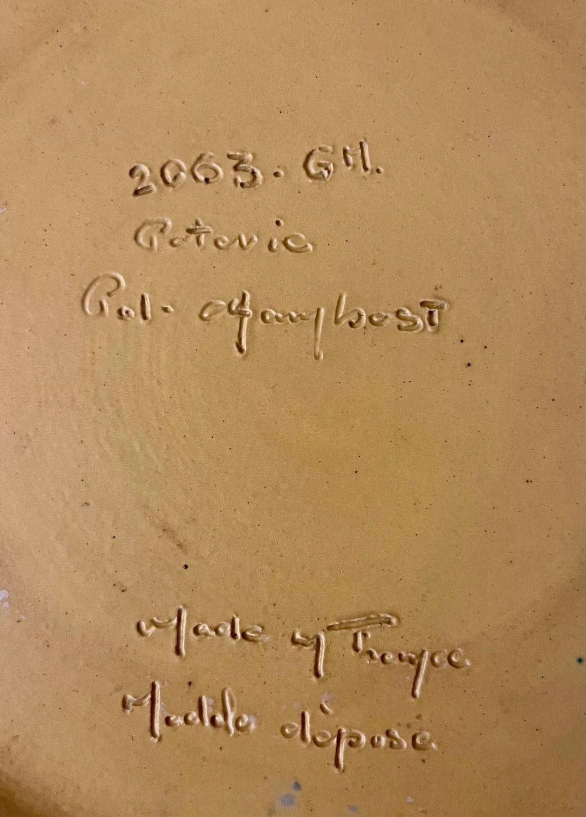 Übertopf mit Bambusdekoration von Pol Chambost, 1950er Jahre (Keramik) im Angebot