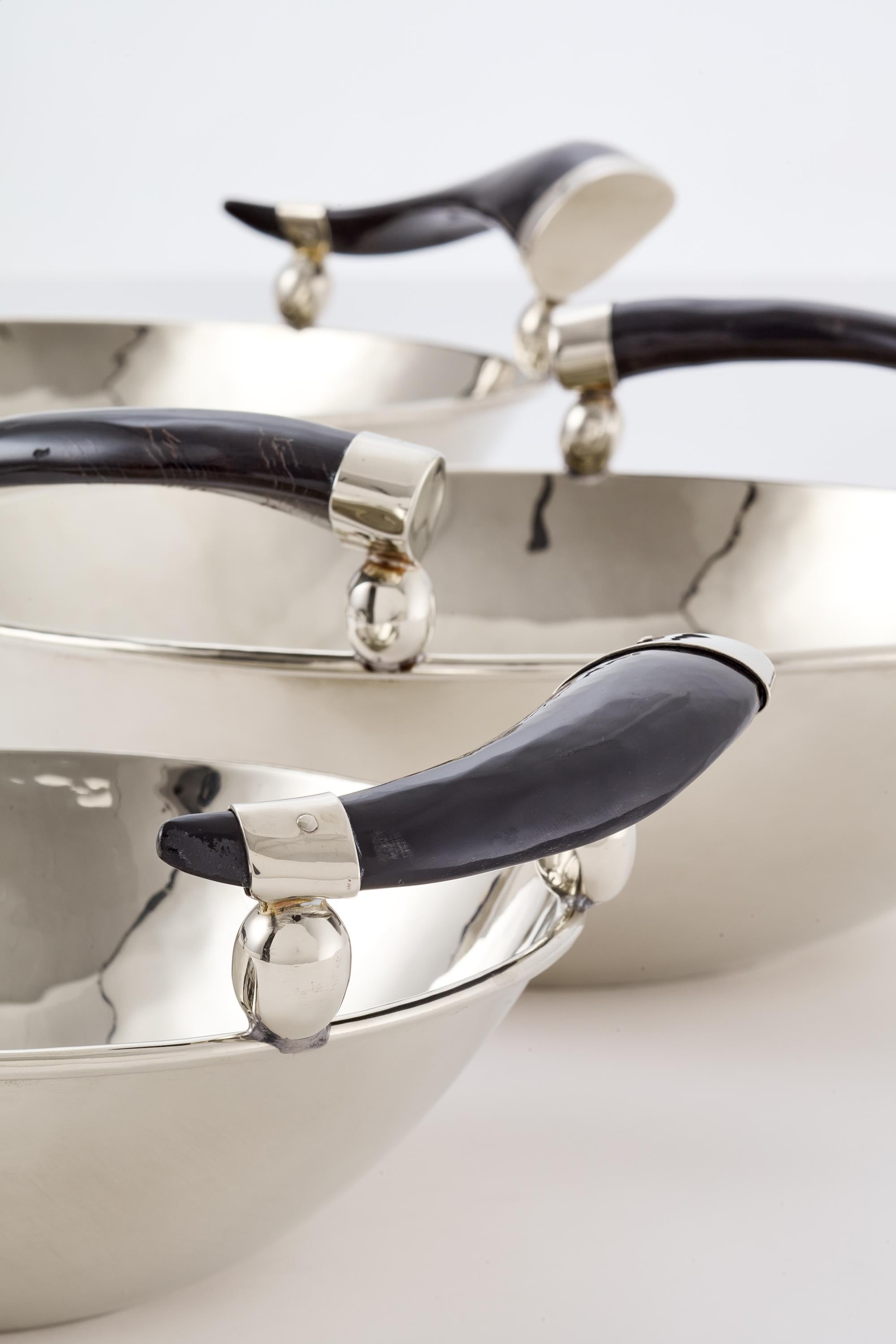 Argentine Cachi Large Bowl, Alpaca Silver & Black Horn For Sale