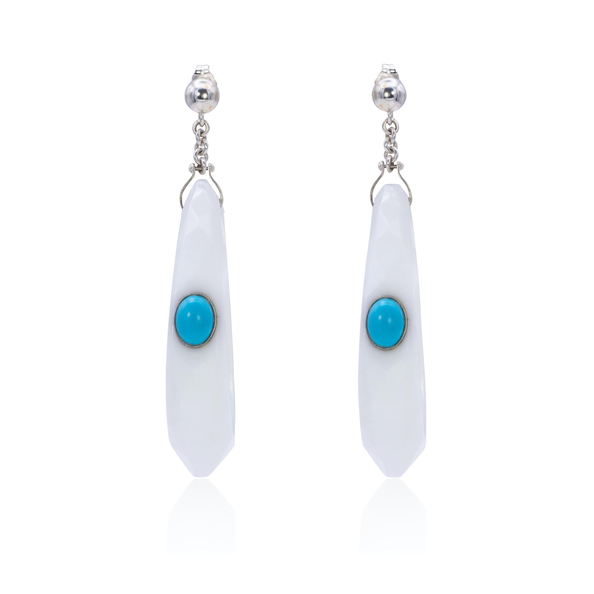 These fetching Cacholong Opal earrings with Turquoise created by Merideth McGregor of April in Paris Designs are sure to improve your day.  Cacholong Opal is a soothing, gentle, feminine stone and one that is ideal for sensitive people who may find