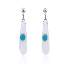 Cacholong Opal Earrings with Turquoise by April in Paris Designs