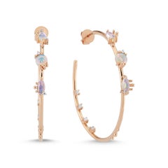 Cacia Hoop 14K Rose Gold Earrings with Opal