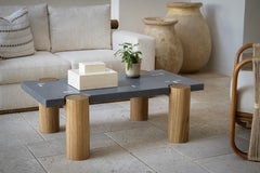 Cacique Coffee Table in Cast Concrete with Bronze Inlays and Solid Oak Legs