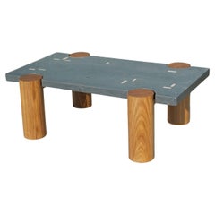Cacique Coffee Table in Cast Concrete with Bronze Inlays and Solid Oak Legs