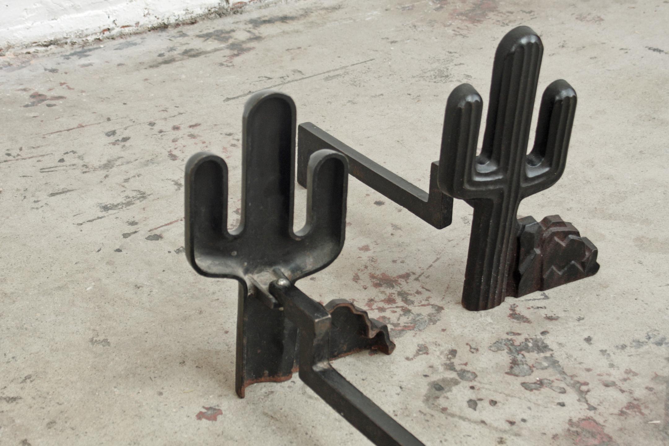 Mid-Century Modern Cacti Cactus Cast Iron Andirons  For Sale