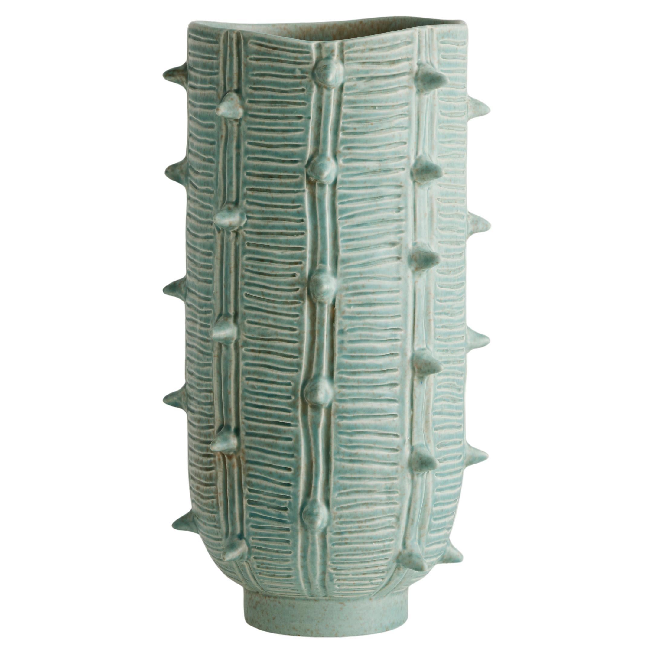 Cacti-Vase – handgeschnitzte, glasierte Keramikvase