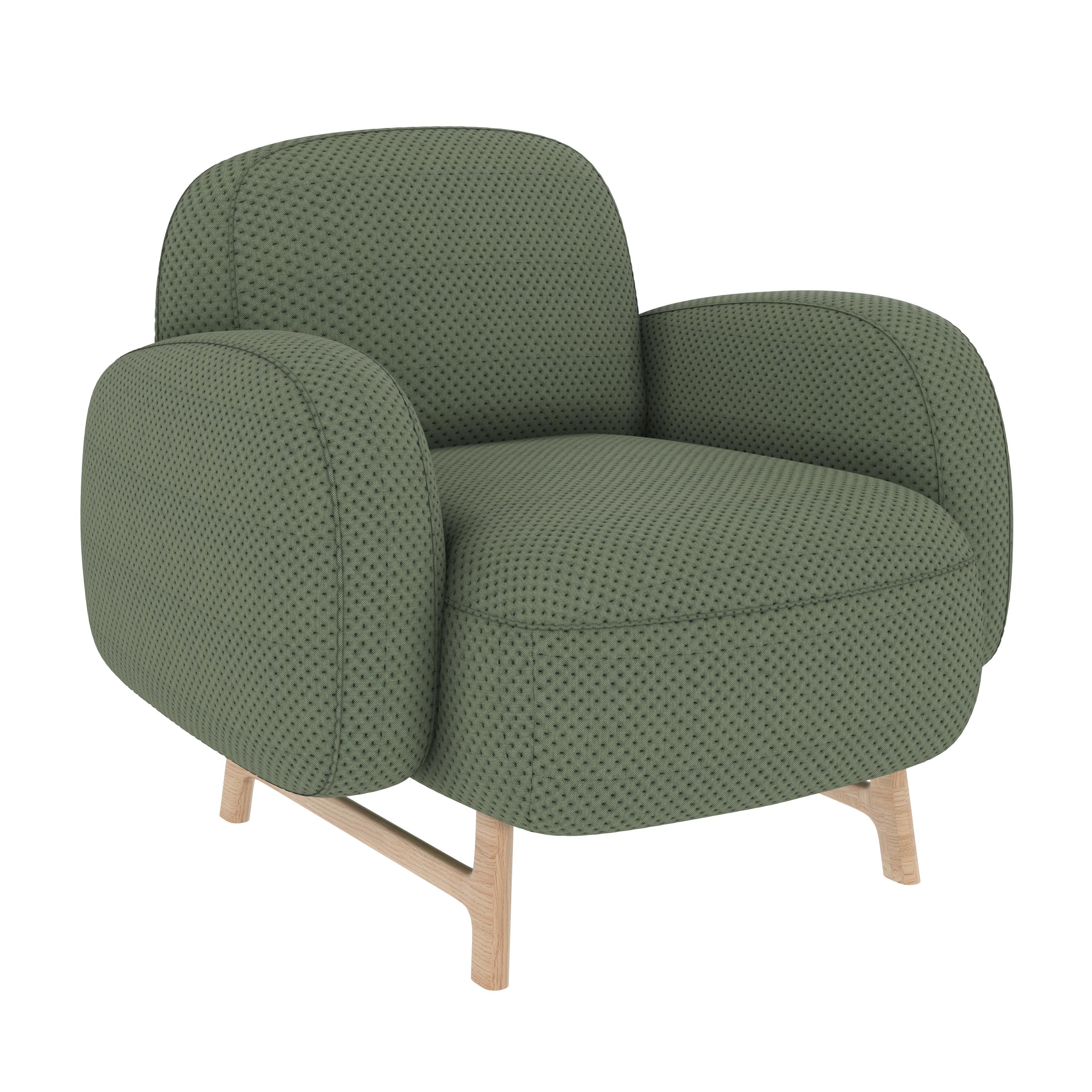 Cactus Auguste Sessel von HARTO
Abmessungen: B 96 x T 95 x H 79 cm. 
MATERIALIEN: Massive Kiefer, Sperrholz, 88% Polyester, 12% recyceltes Polyester, Schaumstofftyp: HR35 / S30-Schaumstoff.
Gewicht: 28 kg

Der runde, kieselweiche Sessel Auguste ist