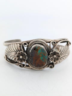 Cactus Bloom Vintage Sterling Silver and Turquoise Cuff Bracelet