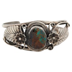 Cactus Bloom Vintage Sterling Silver and Turquoise Cuff Bracelet