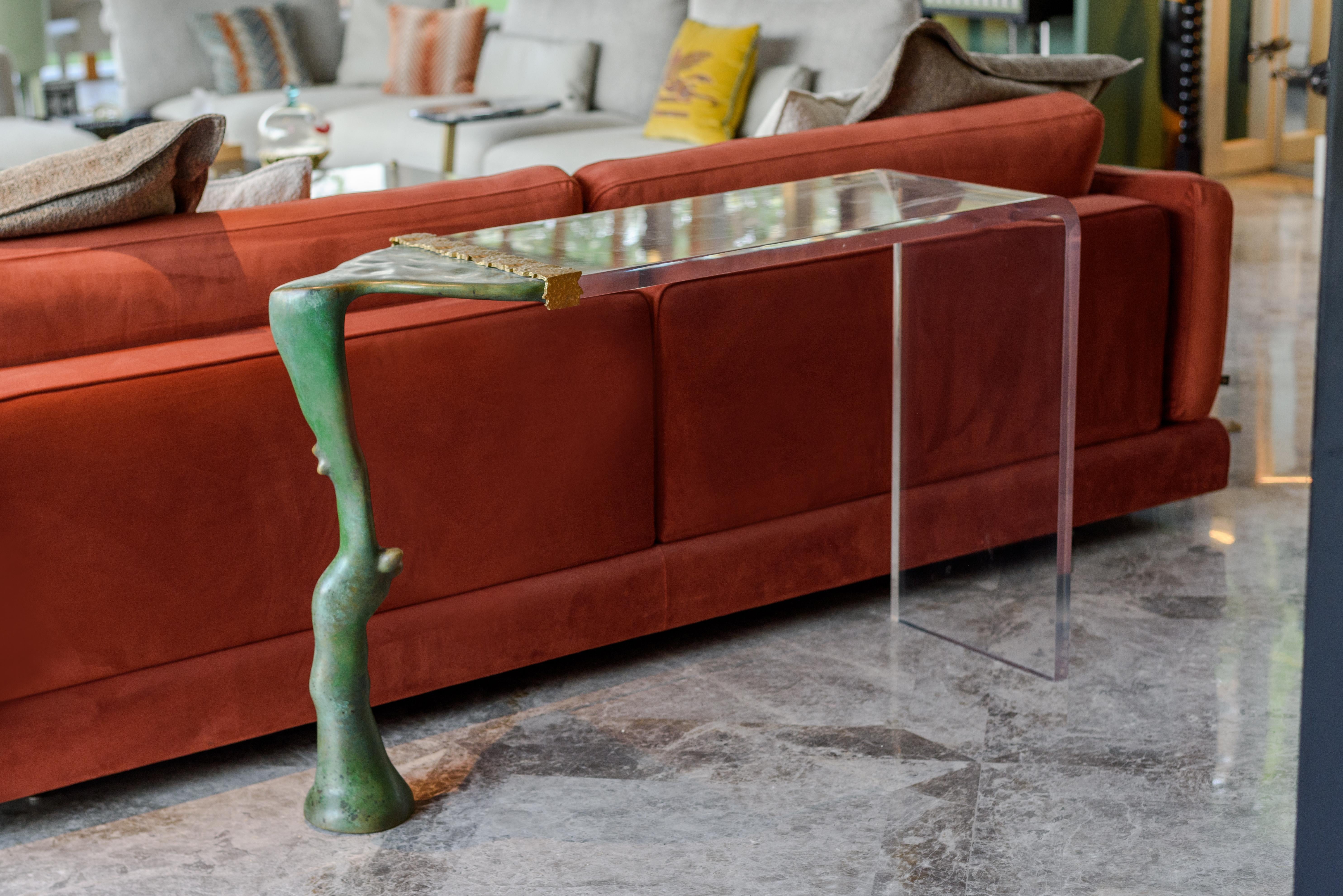 CACTUS-Consola de bronce, latón y acrílico macizo en venta 5