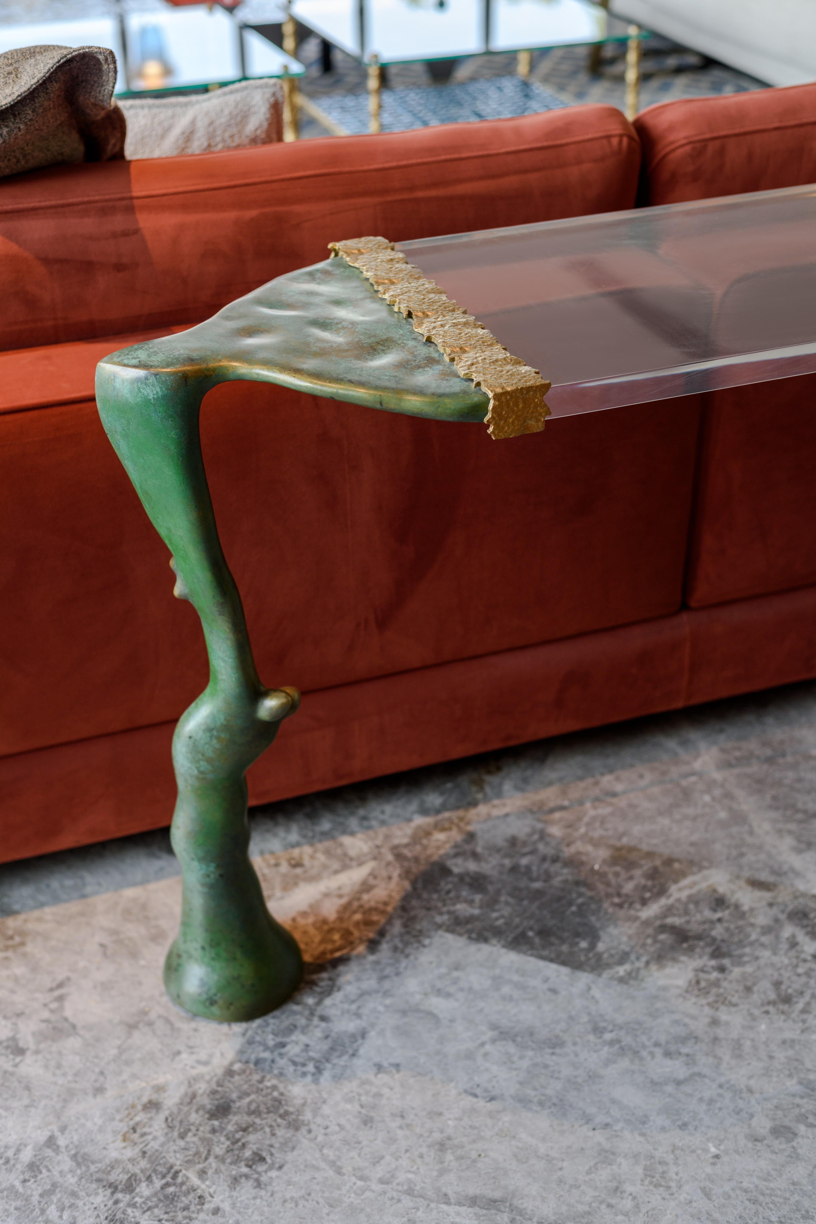 CACTUS-Consola de bronce, latón y acrílico macizo en venta 6