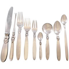 Cactus by Georg Jensen Danish Sterling Silver Flatware Set Dinner Service 122 Pc