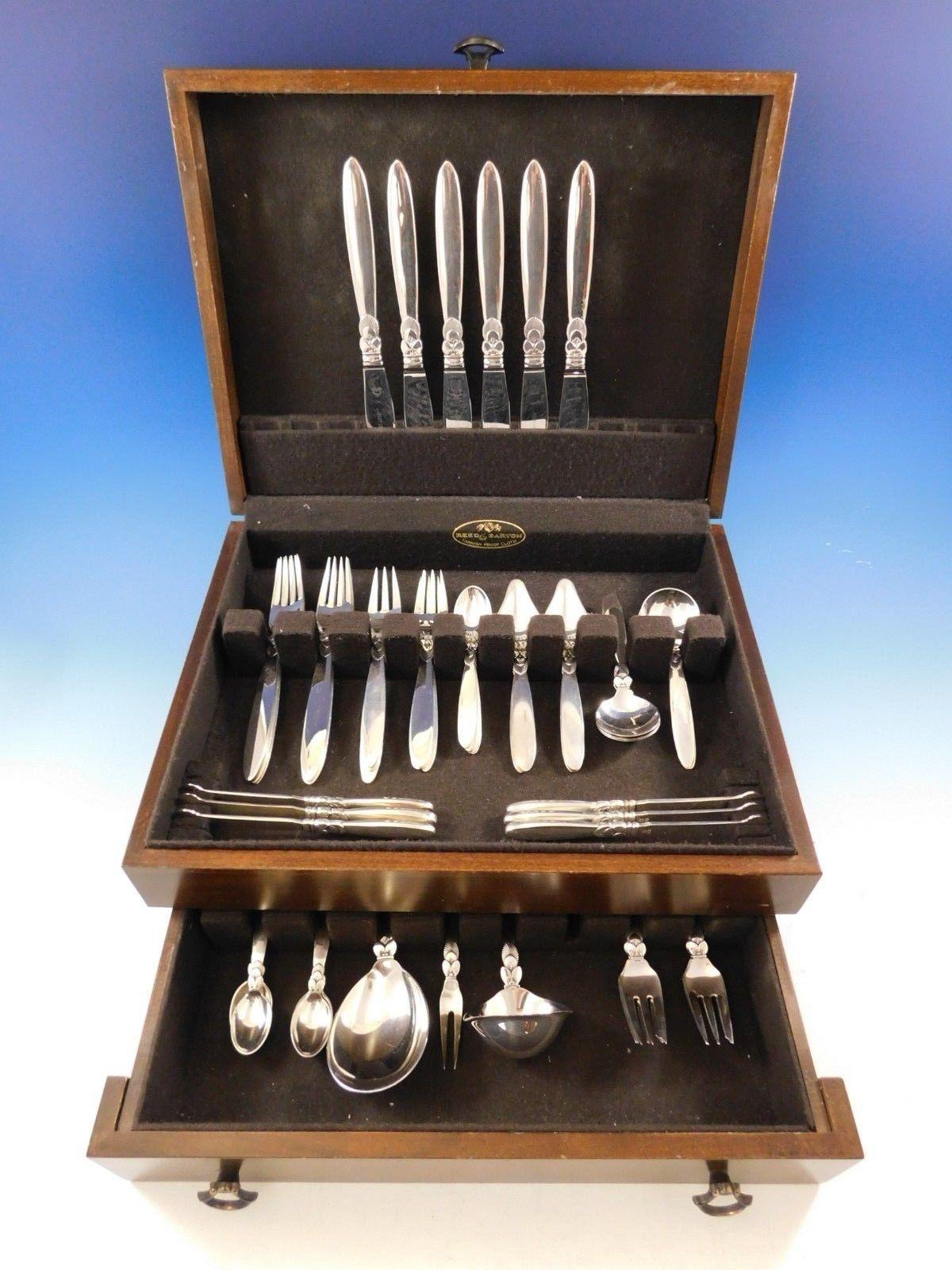 Cactus by Georg Jensen Danish sterling Silver flatware set - 57 pieces. This set includes:

6 dinner knives, long handle, 9 1/4
