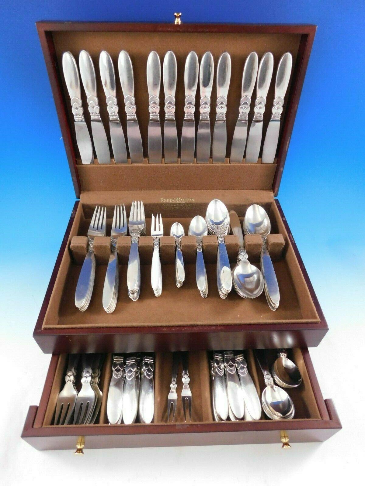 Outstanding cactus by Georg Jensen Danish sterling silver flatware set - 134 pieces. This set includes:

12 dinner knives, short handle, 9 1/4