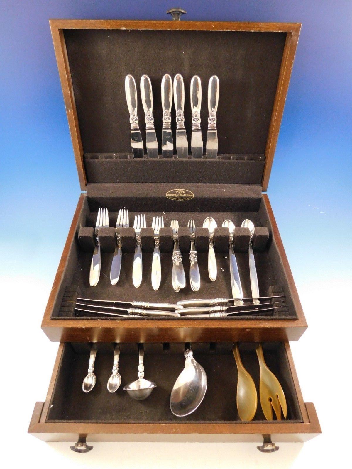 Cactus by Georg Jensen Danish sterling silver flatware set, 52 pieces. This set includes:

6 knives, short handle, 8