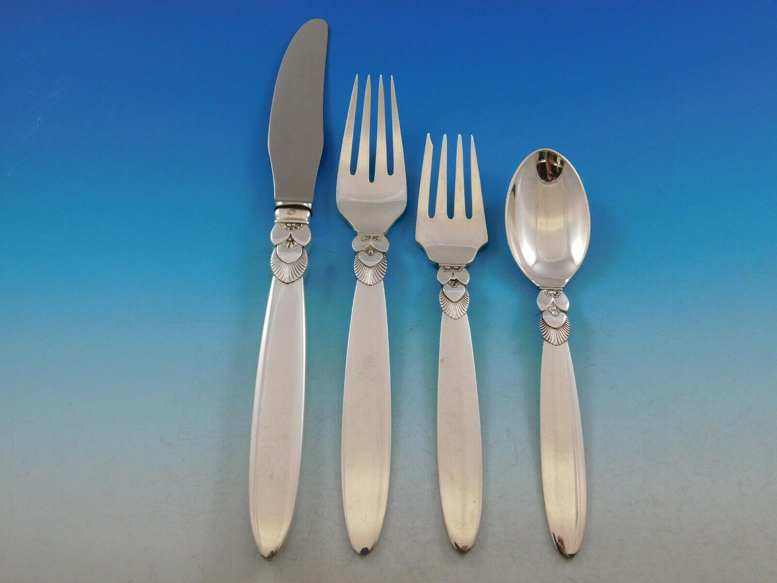 Cactus by Georg Jensen Danish Sterling Silver Flatware Set Service 107 Pc Dinner In Excellent Condition In Big Bend, WI