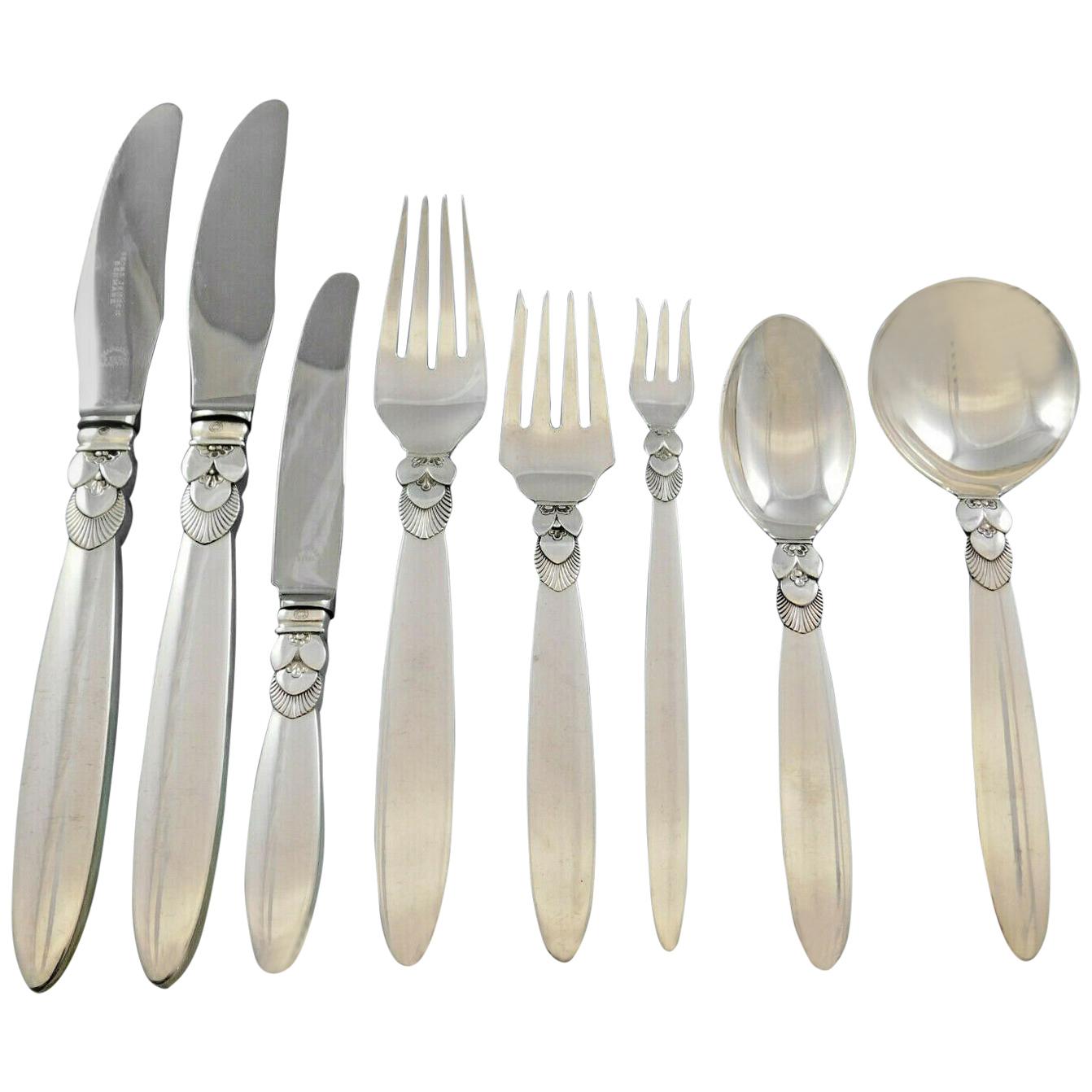 Cactus by Georg Jensen Danish Sterling Silver Flatware Set Service 107 Pc Dinner
