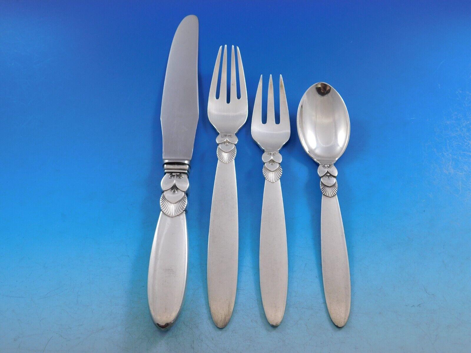 Cactus by Georg Jensen Danish Sterling Silver Flatware Set Service 111 Pc Dinner In Excellent Condition For Sale In Big Bend, WI