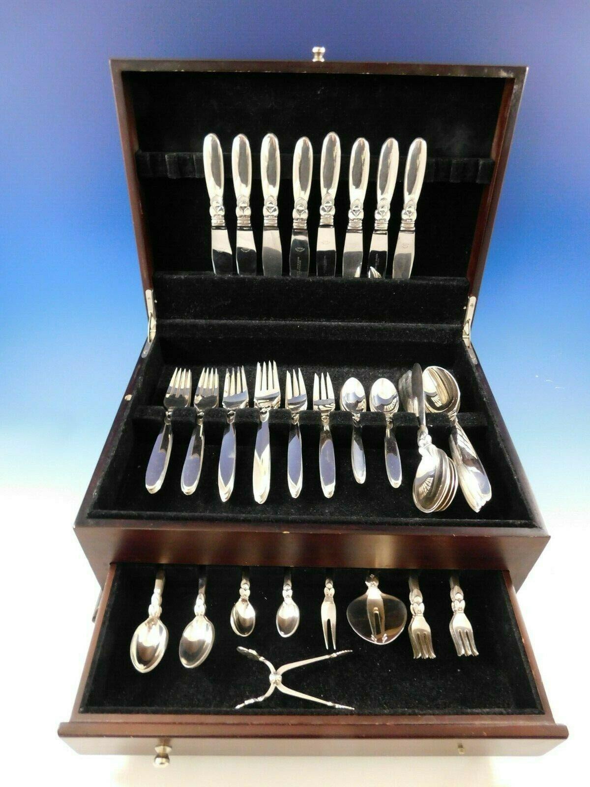Cactus by Georg Jensen Danish sterling silver flatware set - 68 pieces. This set includes:

8 knives, short handle, 8