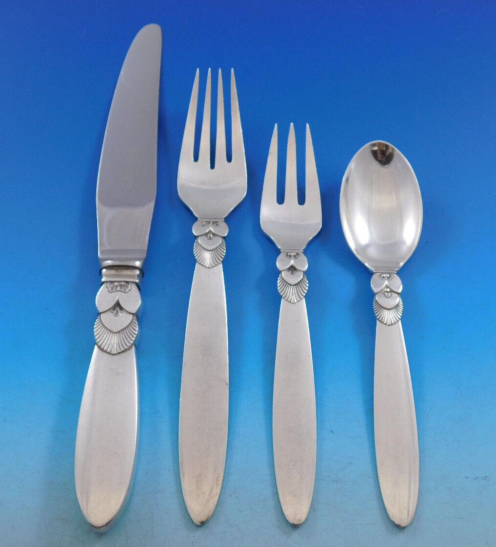 Cactus by Georg Jensen Danish Sterling Silver Flatware Set Service 78 Pcs Dinner In Excellent Condition For Sale In Big Bend, WI