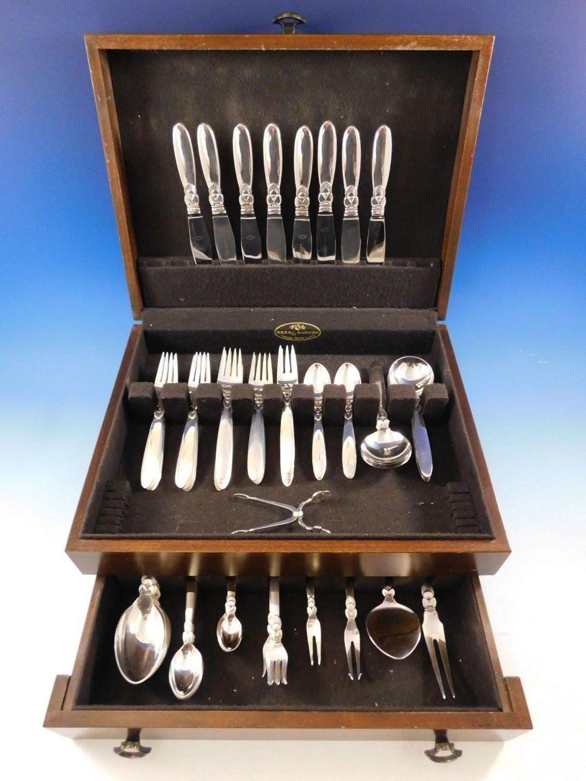 Cactus by Georg Jensen Danish sterling silver flatware set - 85 pieces. This set includes:

8 knives, short handle, 8