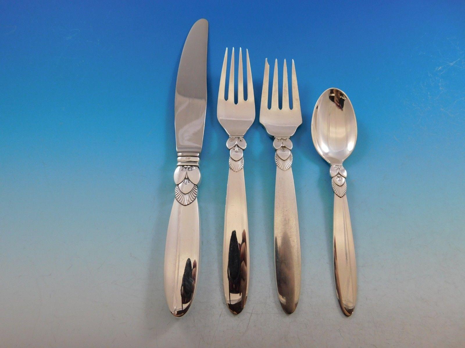 Cactus by Georg Jensen Danish Sterling Silver Flatware Set Service 85 Pieces In Excellent Condition In Big Bend, WI