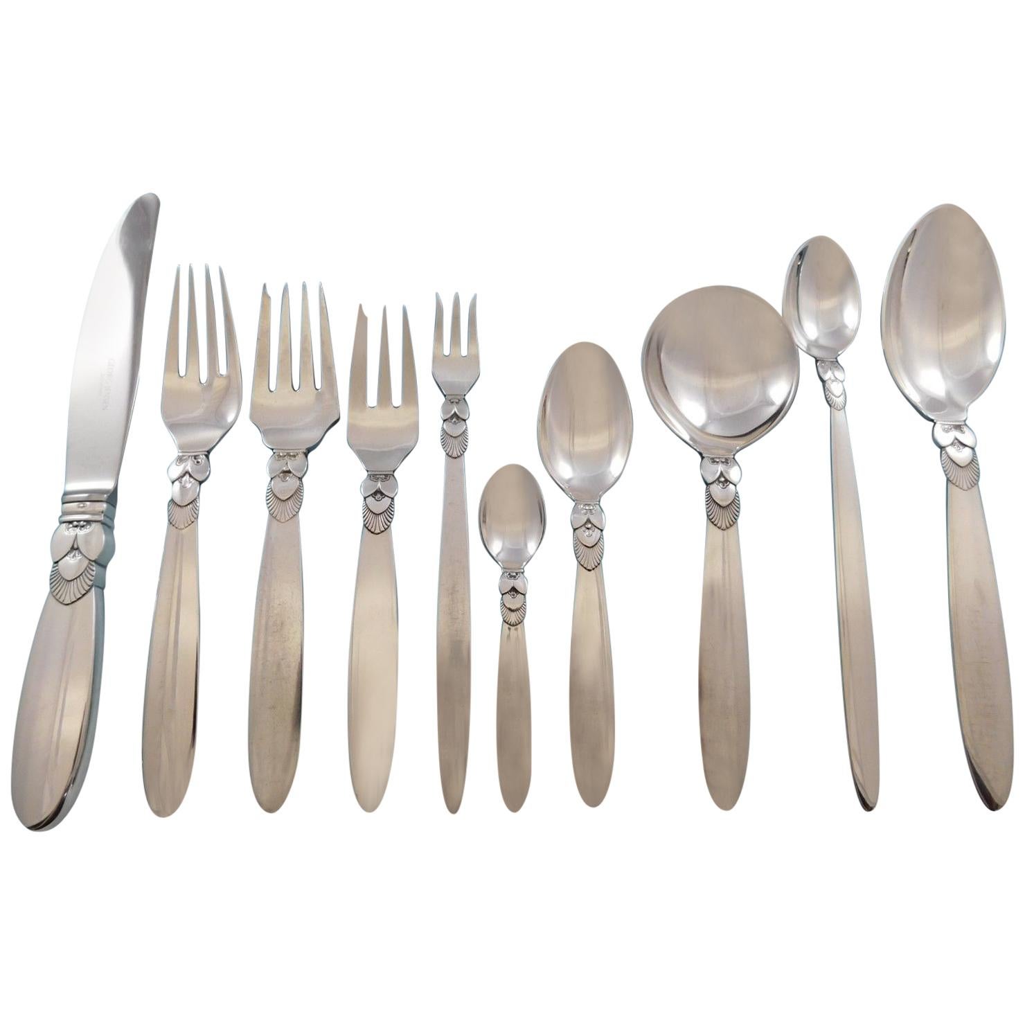 Cactus by Georg Jensen Danish Sterling Silver Flatware Set Service 85 Pieces