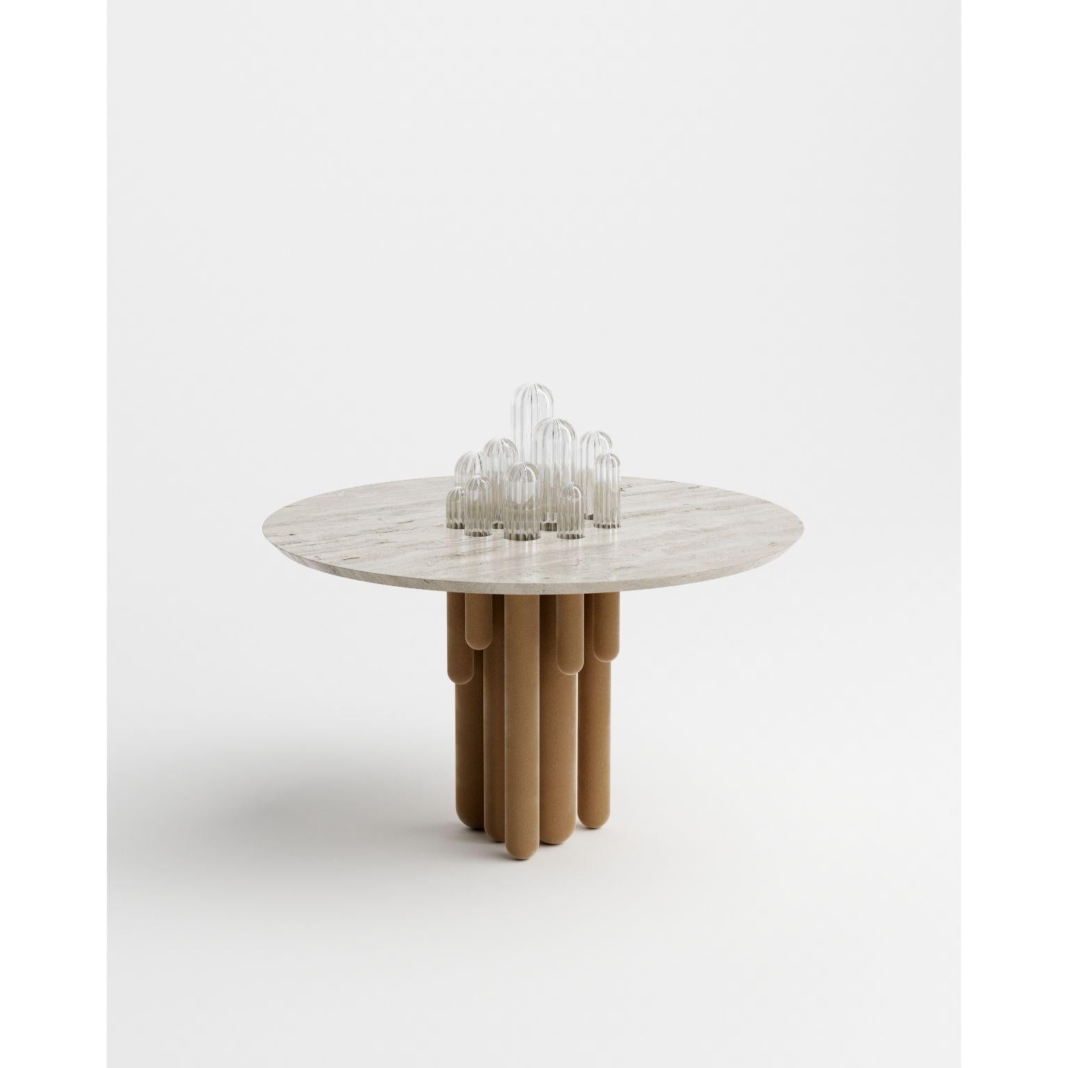 Cactus Velvet Round Table by Mickael Koska
Dimensions: Ø 120 x H 75 cm.
Materials: Velvet finish, metal, marble, and glass.

Also available in different colored metal bases. Available in round or oval shape. Top is available in marble, wood, or