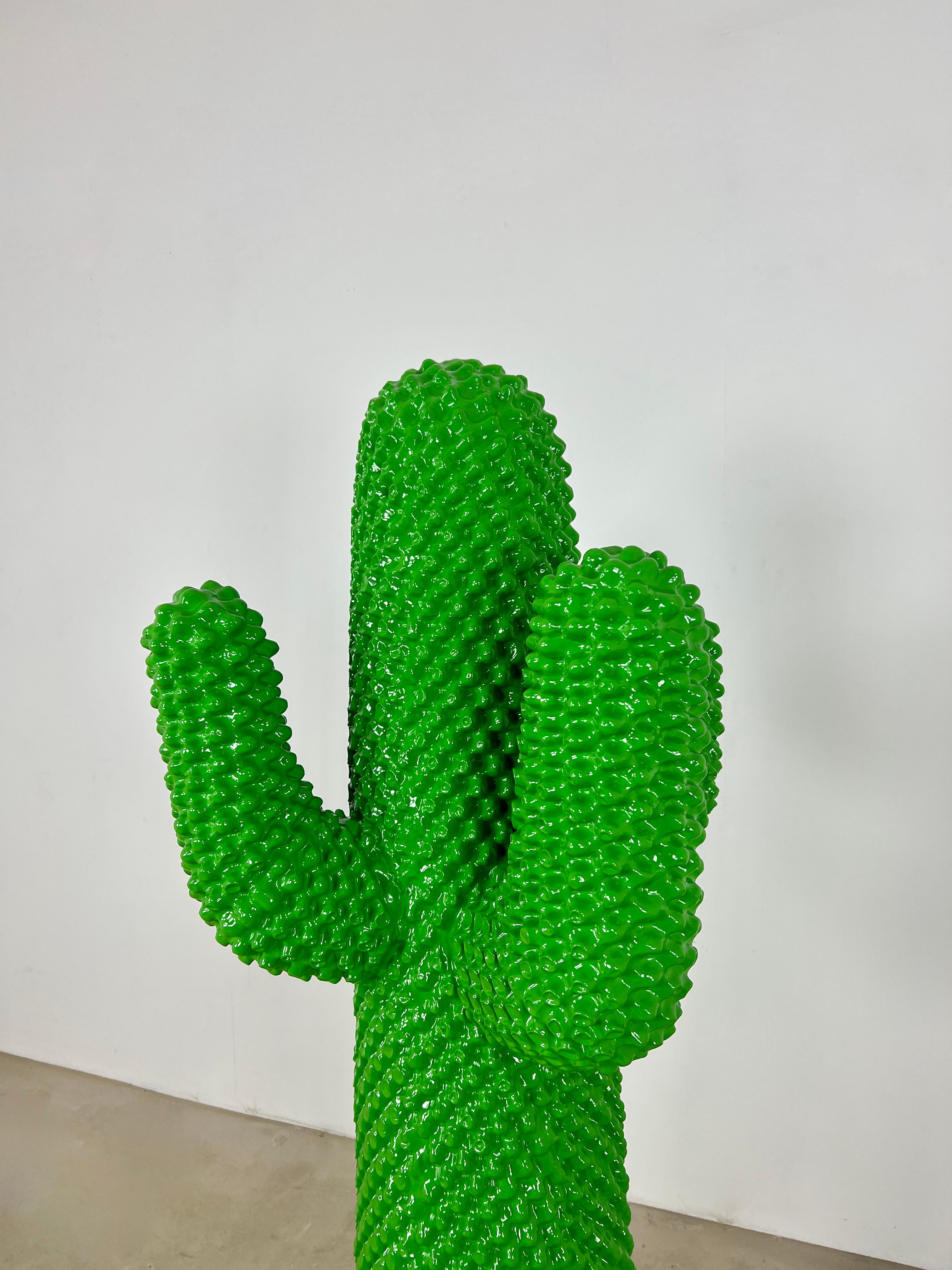 Coat rack in the shape of a cactus in green color. Stamped Gufram.