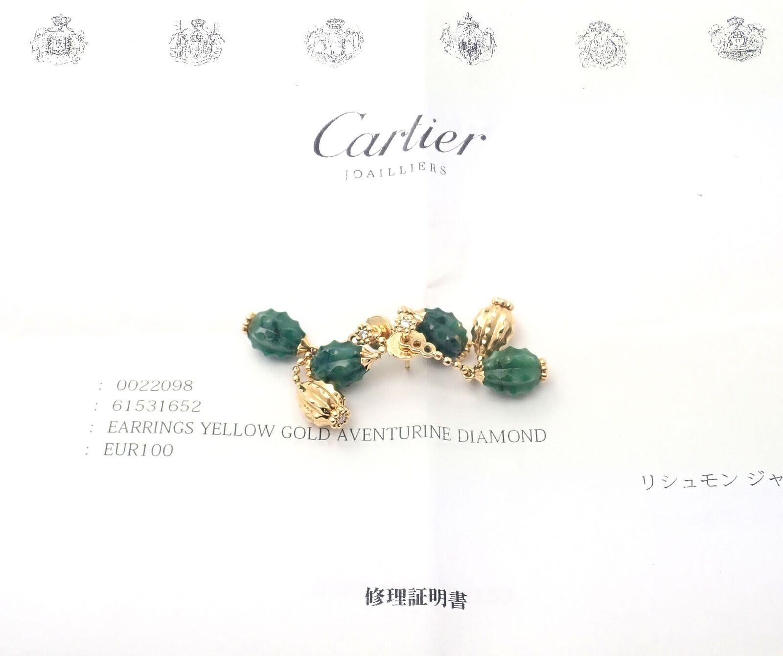 Cactus de Cartier Tropfenohrringe aus Gelbgold mit Diamanten und Aventurin für Damen oder Herren im Angebot