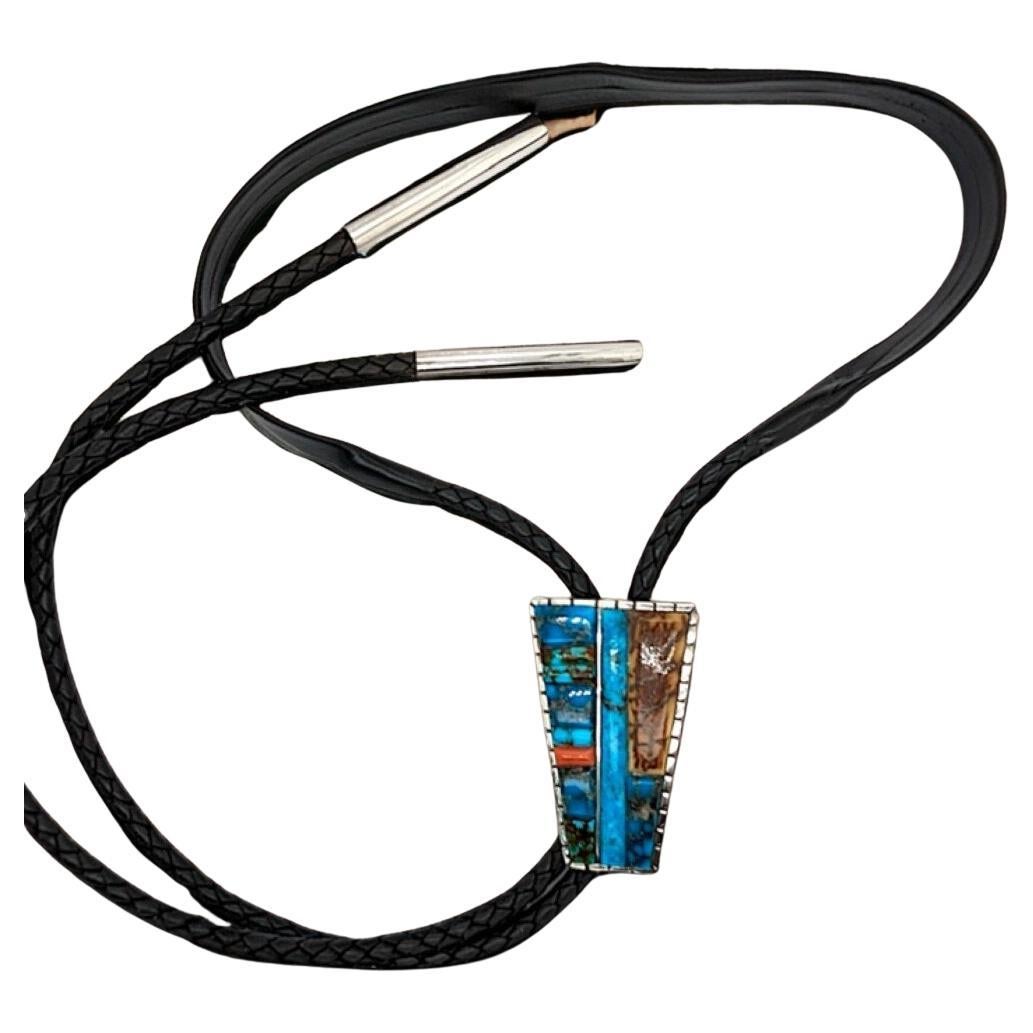 Cactus Flats: Rob Sherman Handcrafted Bolo Tie with Kingman Turquoise, Coral