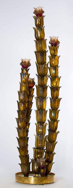 Lampada da terra Cactus in vetro soffiato artigianale di Murano Italia 1960 Giovanni Dalla Fina