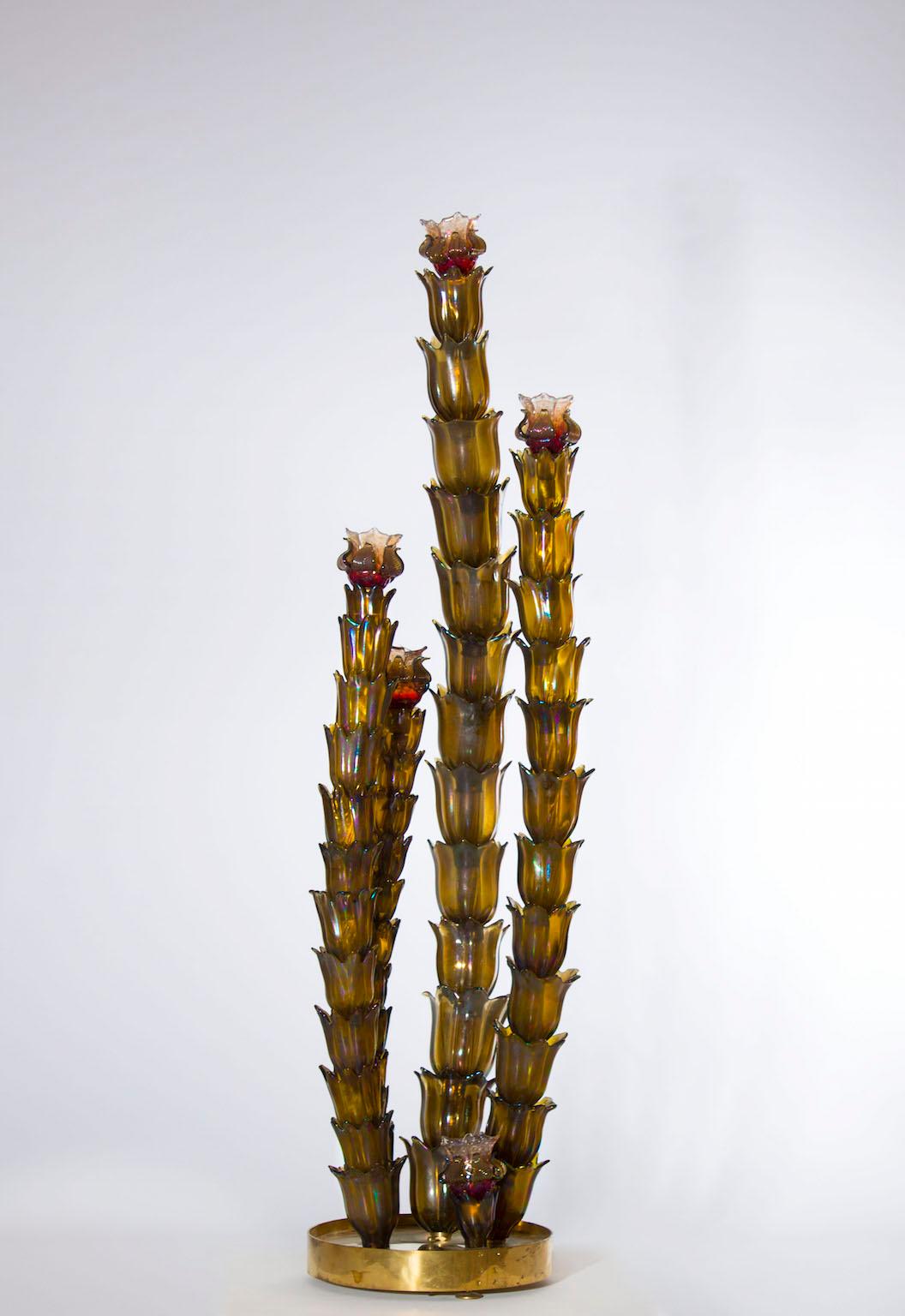 Art déco Lampadaire Cactus fabriqué à la main en verre de Murano soufflé Italie années 1960 Giovanni Dalla Fina en vente