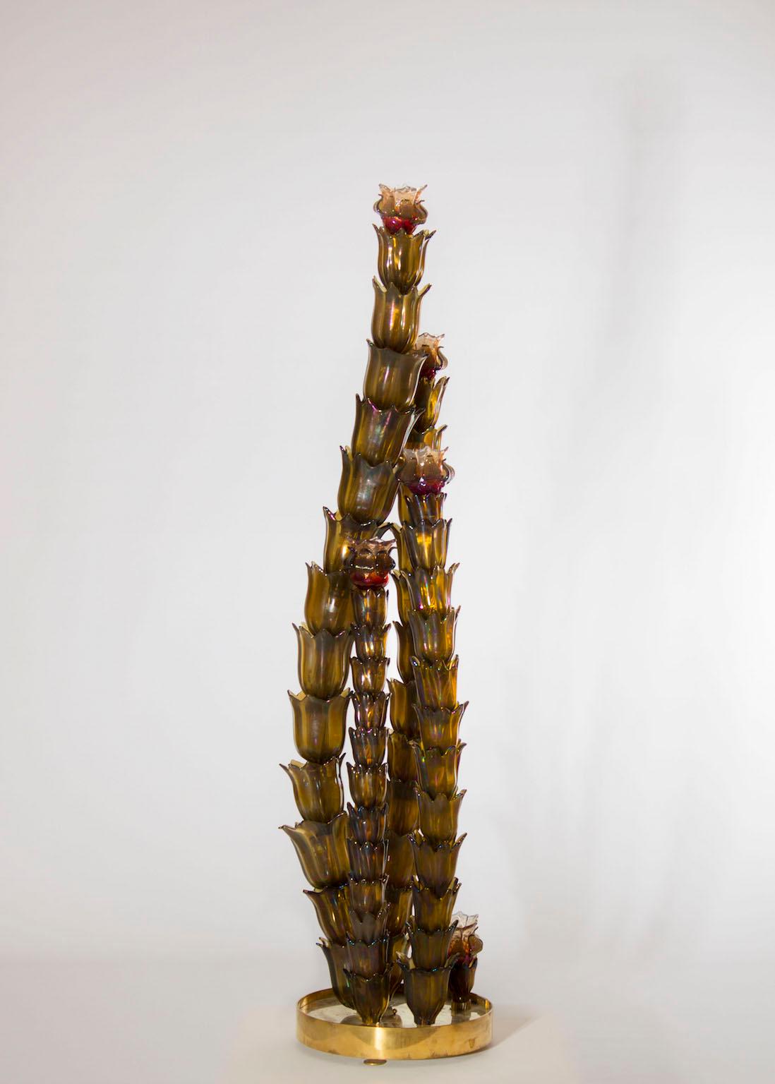 Milieu du XXe siècle Lampadaire Cactus fabriqué à la main en verre de Murano soufflé Italie années 1960 Giovanni Dalla Fina en vente