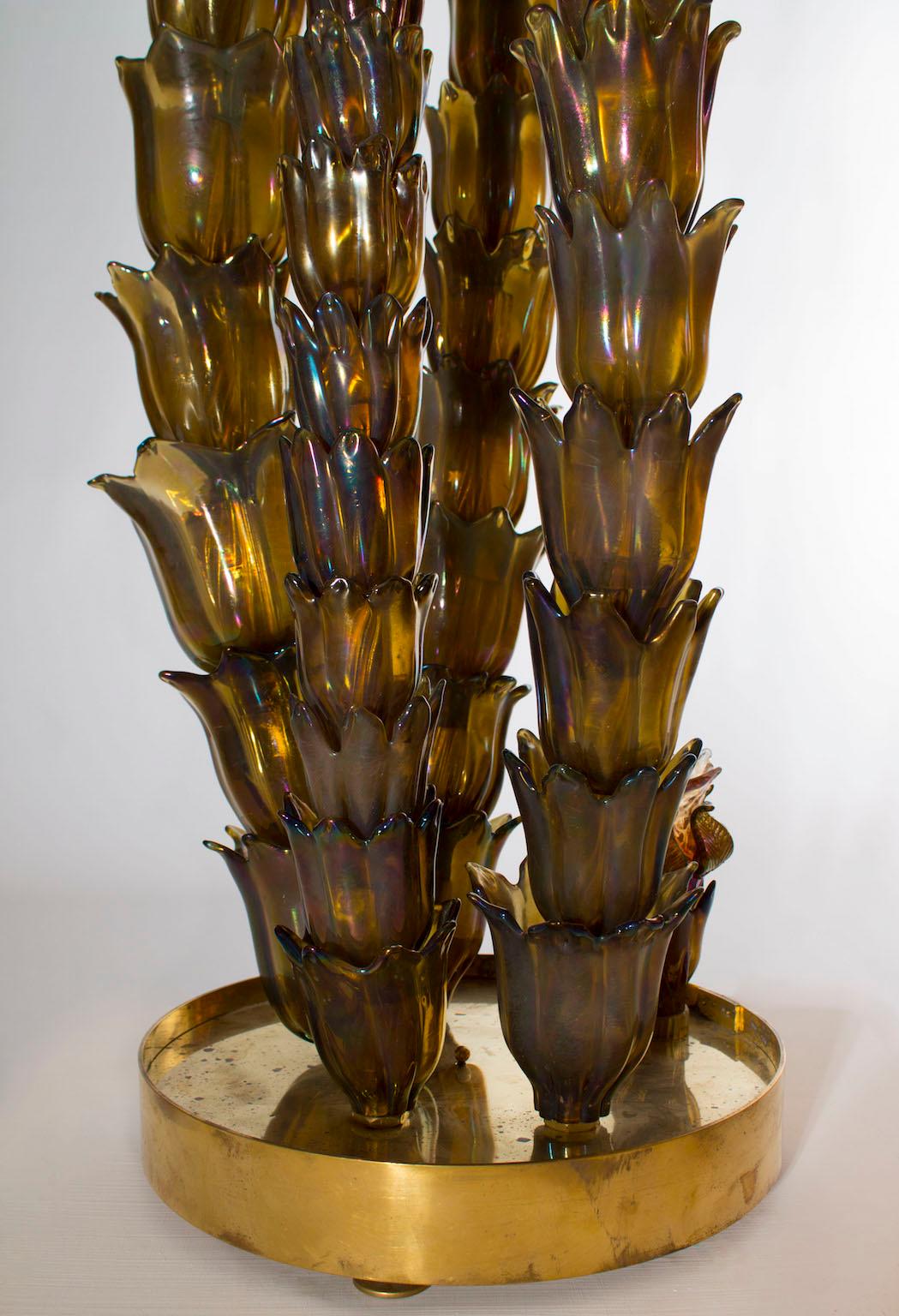 Verre brun Lampadaire Cactus fabriqué à la main en verre de Murano soufflé Italie années 1960 Giovanni Dalla Fina en vente