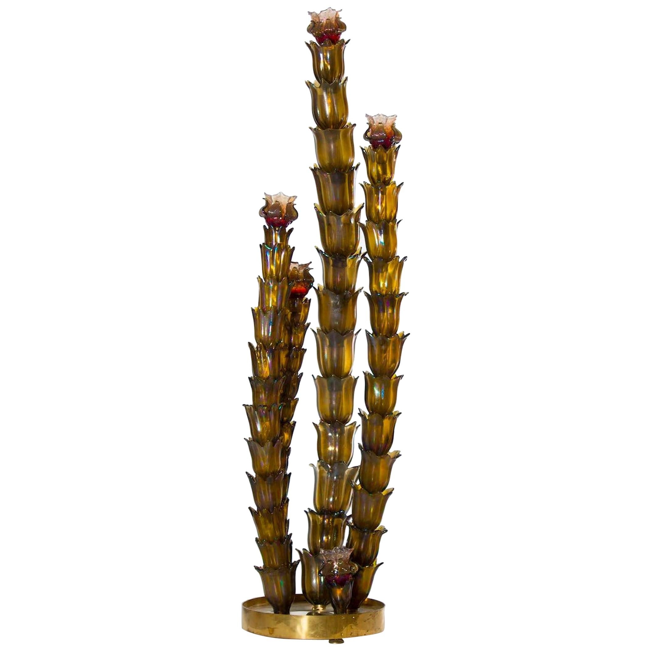 Cactus Floor Lamp handcrafted in blown Murano glass Italy 1950s