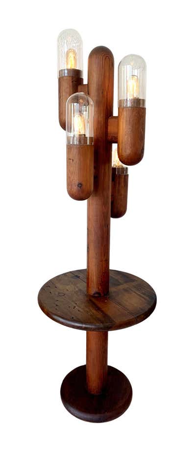 Pair of Wood Cactus Lamps with Glass Globes For Sale at 1stDibs