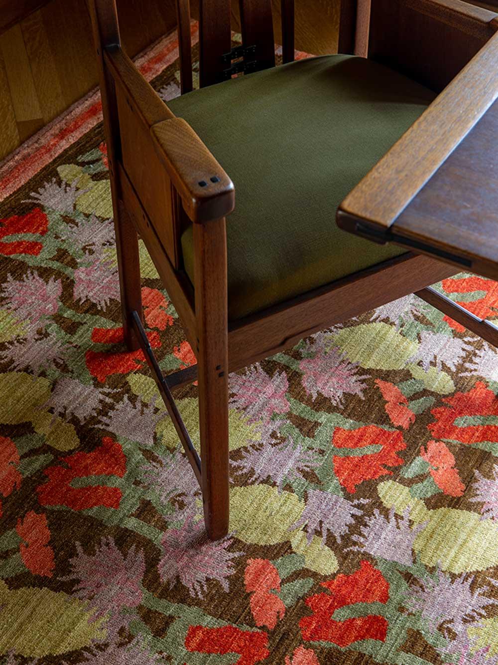 Hand knotted, handspun wool and silk rug produced in collaboration with Commune Design