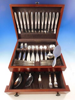 Cactus Georg Jensen Sterling Silver Flatware Set for 12 Service 88 Pcs Dinner