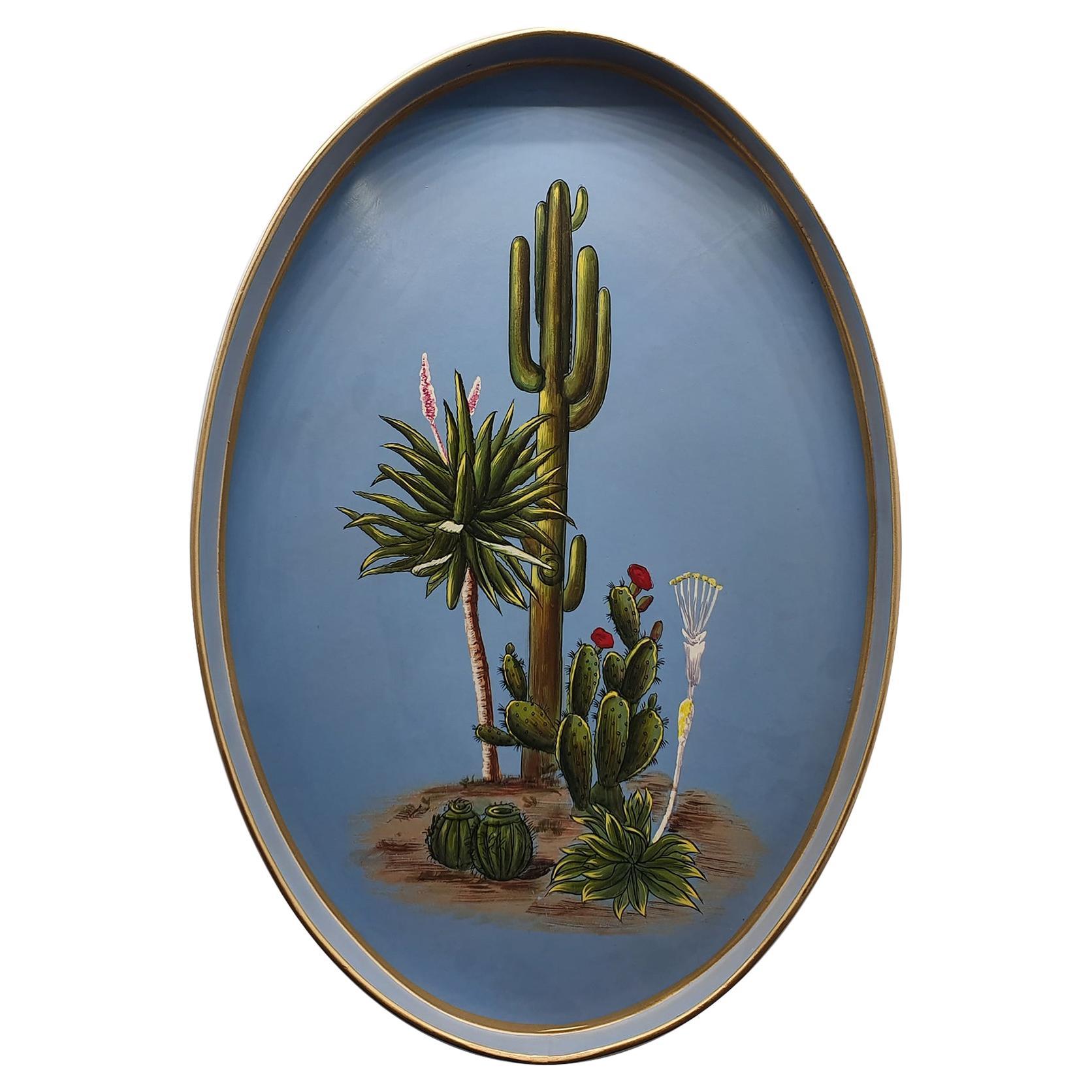 Cactus handpainted Iron tray  For Sale