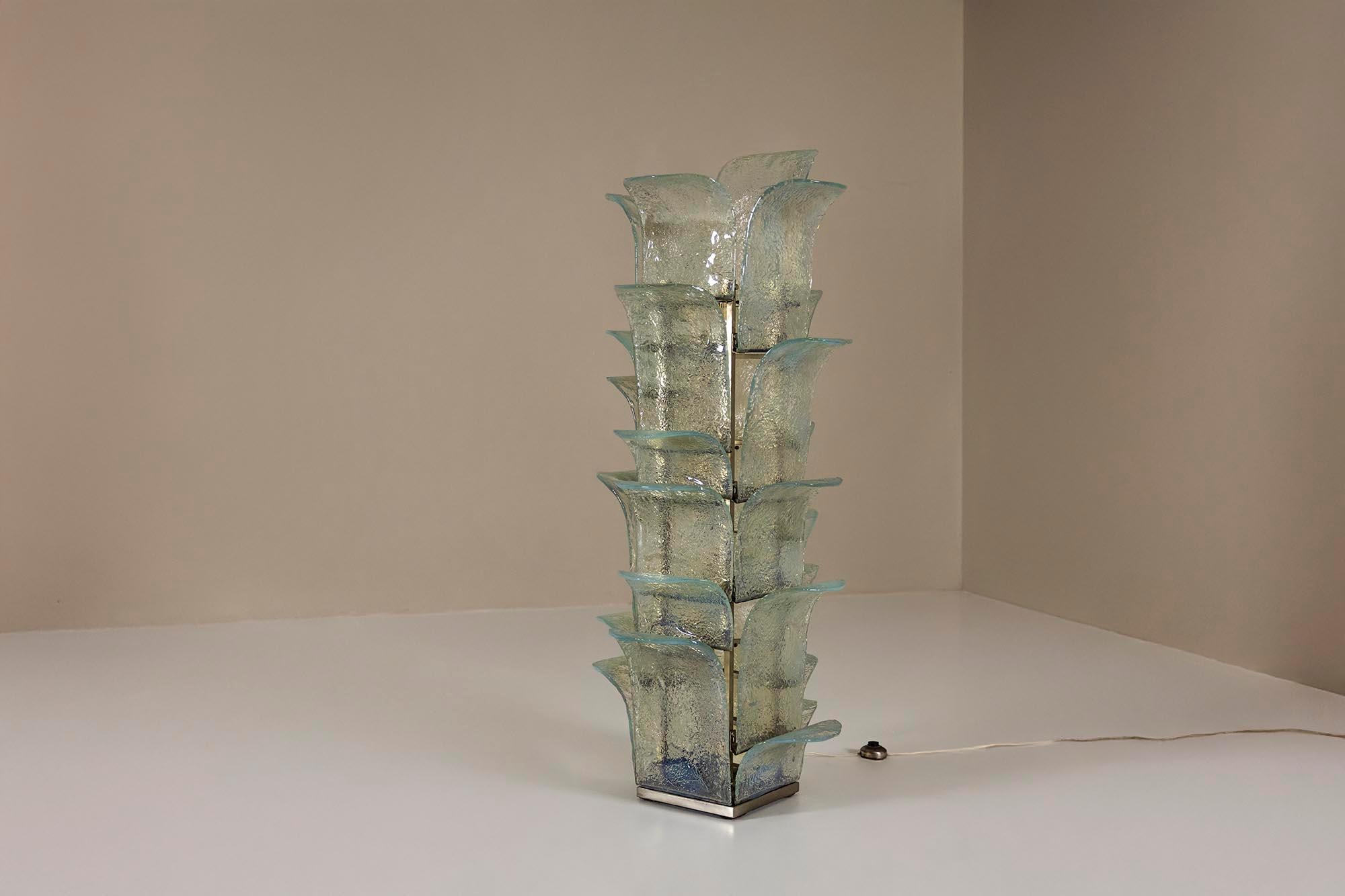 Lámpara Cactus de Carlo Nason para Mazzega en vidrio azul claro, Italia Años 70 Moderno de mediados de siglo en venta