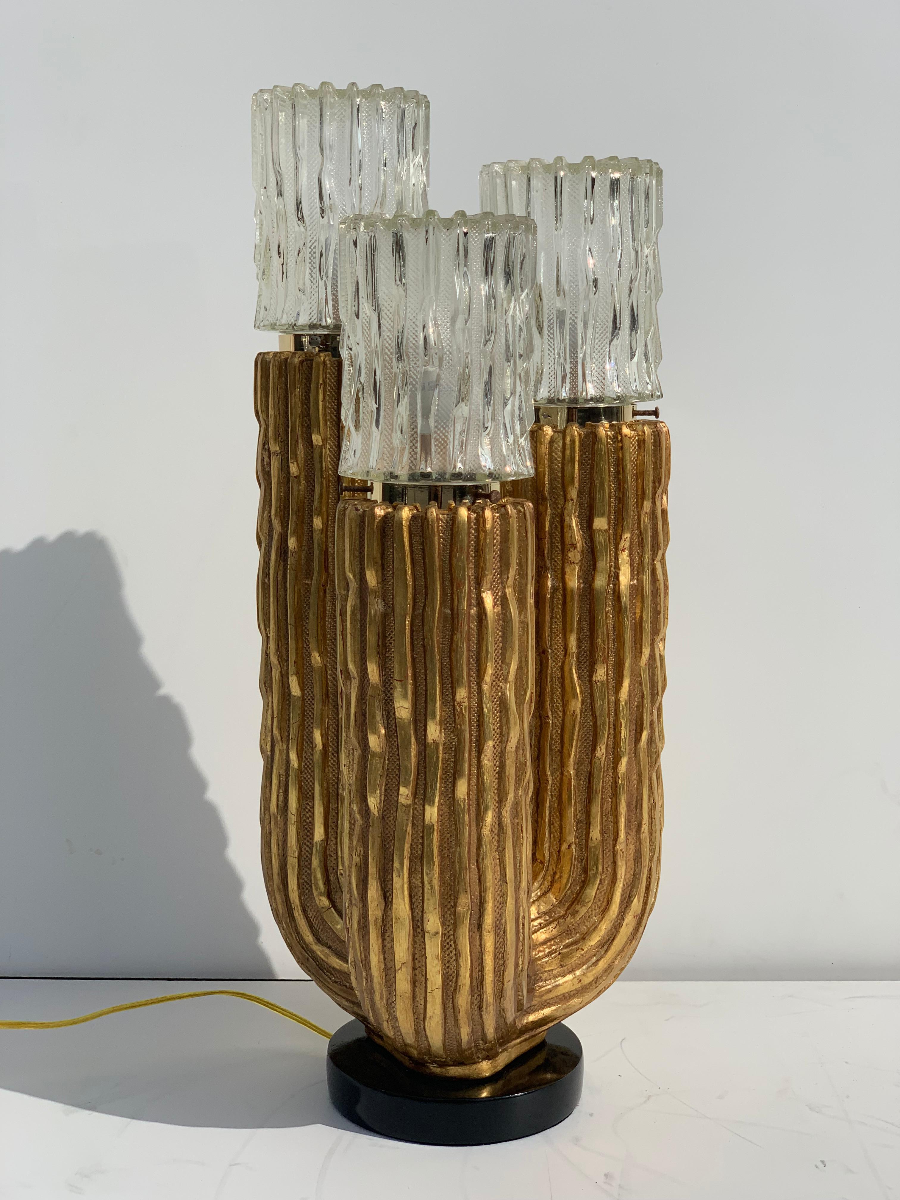 Cactus lamp in 22-karat gold leaf in the style of Alain Chervet. Requires candelabra base up to 40watt bulbs.
